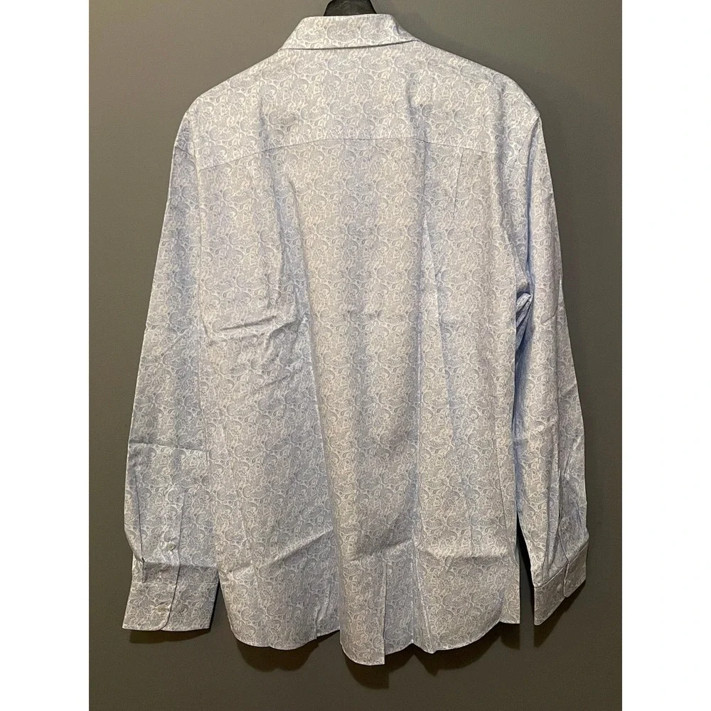David Donahue Mens XL Light Blue Paisley Print 100% Cotton Button Down Shirt